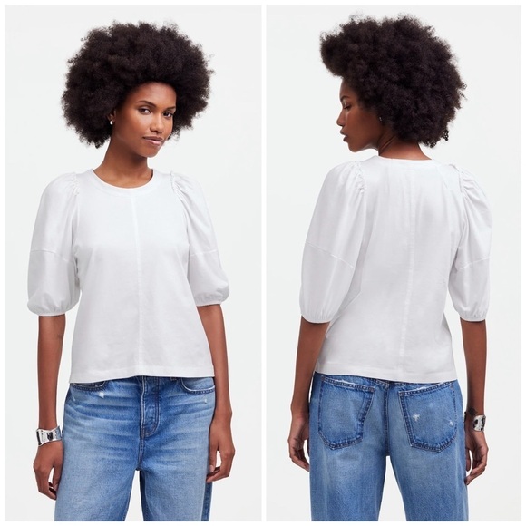 Madewell Tops - NWT Madewell Puff-Sleeve Tee in Eyelet White, Size XS